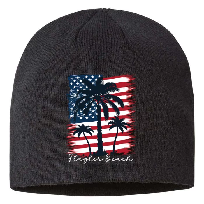 Flagler Beach Patriotic American Flag Palm Trees 8 1/2in Sustainable Knit Beanie