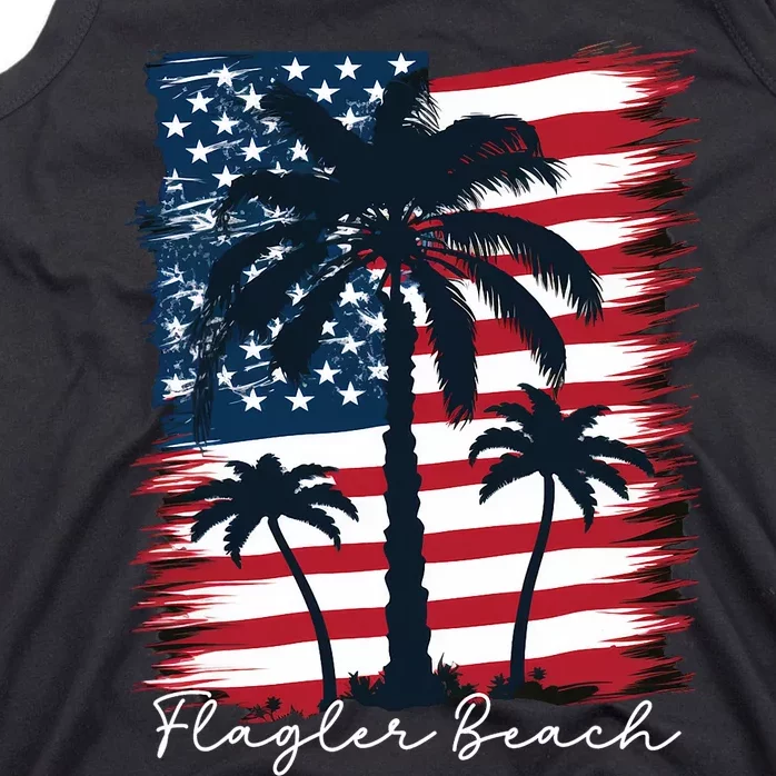 Flagler Beach Patriotic American Flag Palm Trees Tank Top