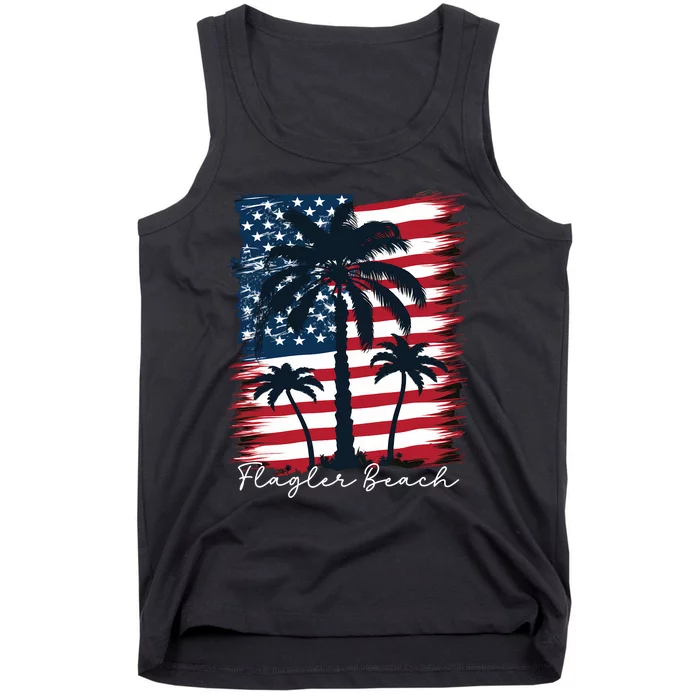 Flagler Beach Patriotic American Flag Palm Trees Tank Top