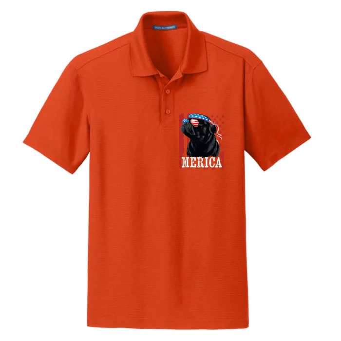 Funny Black Pug 4th of July Dog Mom Dog Dad Merica USA Flag Dry Zone Grid Performance Polo