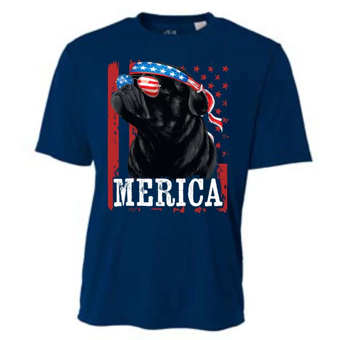 Funny Black Pug 4th of July Dog Mom Dog Dad Merica USA Flag Cooling Performance Crew T-Shirt