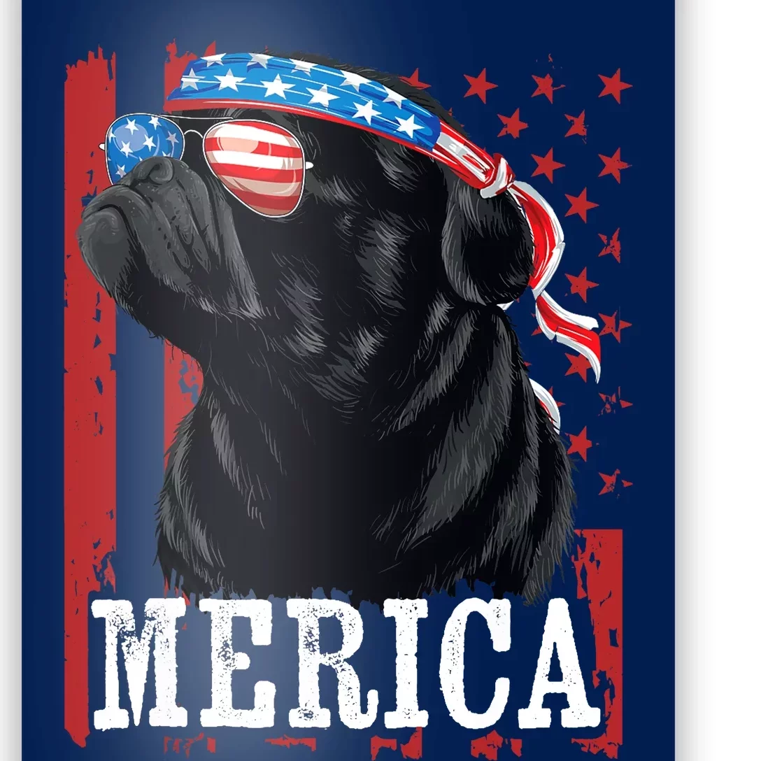 Funny Black Pug 4th of July Dog Mom Dog Dad Merica USA Flag Poster