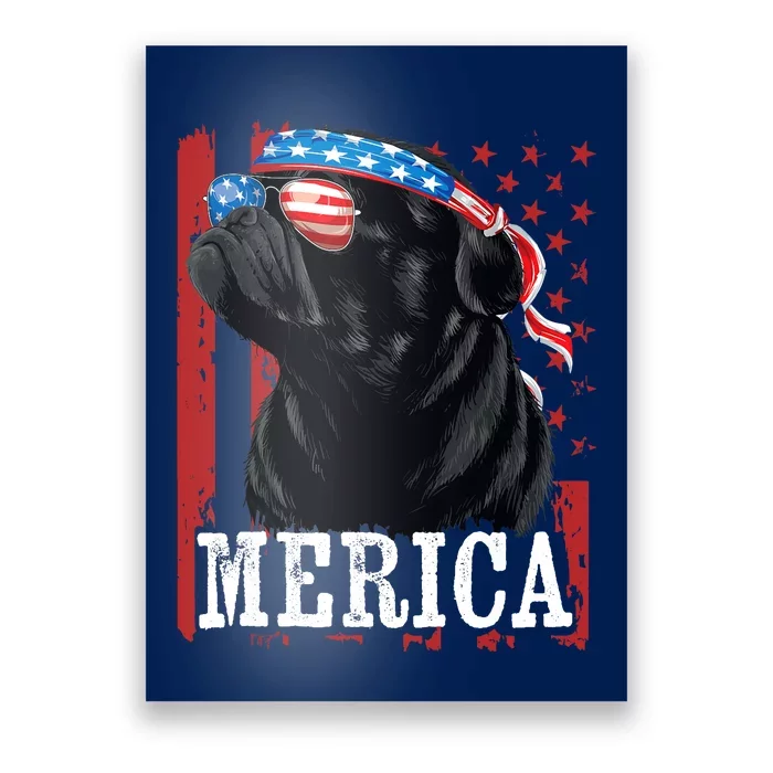 Funny Black Pug 4th of July Dog Mom Dog Dad Merica USA Flag Poster