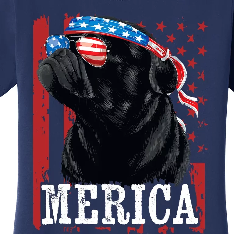 Funny Black Pug 4th of July Dog Mom Dog Dad Merica USA Flag Women's T-Shirt