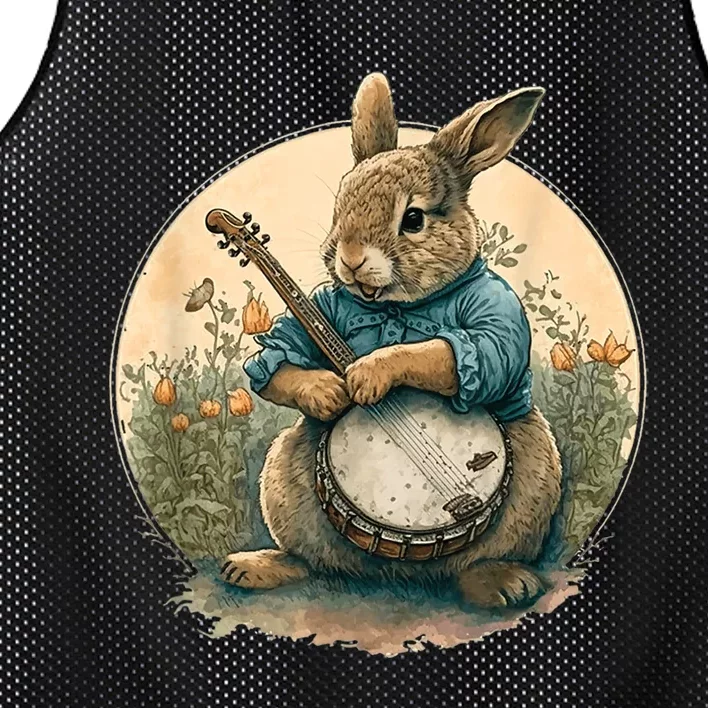 Funny Bunny Playing Banjo Guitar Music Rabbit Happy Easter Mesh Reversible Basketball Jersey Tank