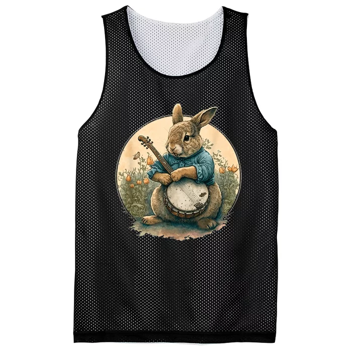 Funny Bunny Playing Banjo Guitar Music Rabbit Happy Easter Mesh Reversible Basketball Jersey Tank