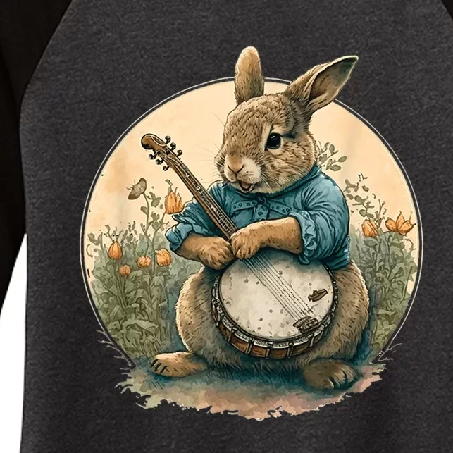 Funny Bunny Playing Banjo Guitar Music Rabbit Happy Easter Women's Tri-Blend 3/4-Sleeve Raglan Shirt