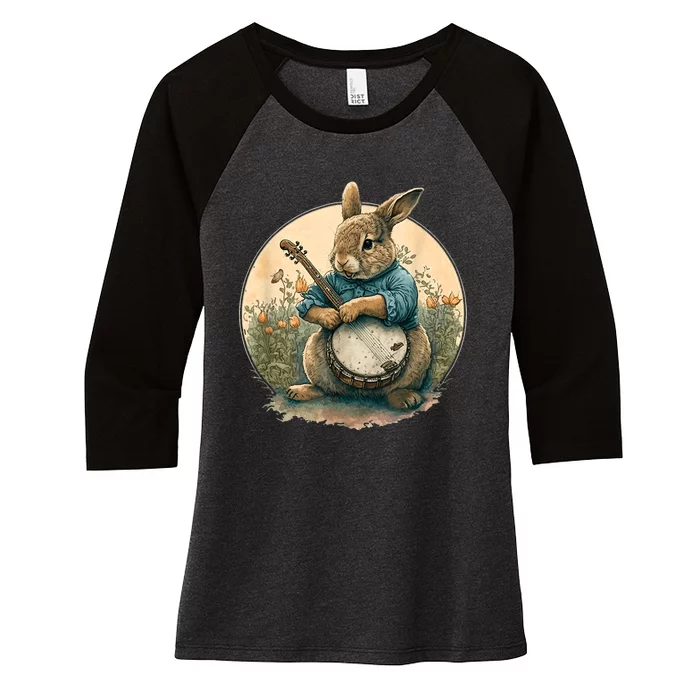 Funny Bunny Playing Banjo Guitar Music Rabbit Happy Easter Women's Tri-Blend 3/4-Sleeve Raglan Shirt