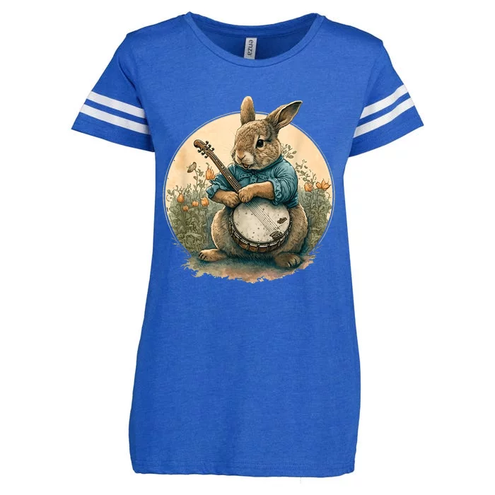 Funny Bunny Playing Banjo Guitar Music Rabbit Happy Easter Enza Ladies Jersey Football T-Shirt