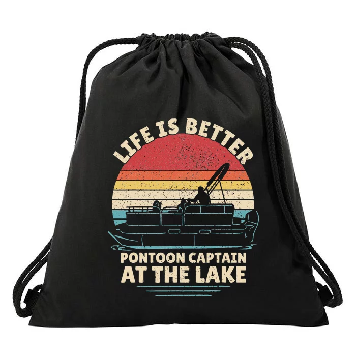 Funny Boater Pontoon Boat Captain Life Is Better At The Lake Drawstring Bag