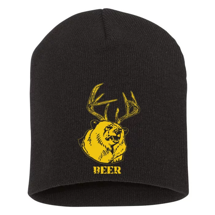 Funny Bear Plus Deer Equals Beer Deer Hunting Usa Hunter Short Acrylic Beanie