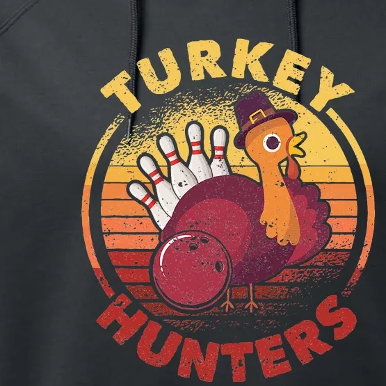 Funny Bowling Player Bowler Team Thanksgiving Turkey Hunters Performance Fleece Hoodie