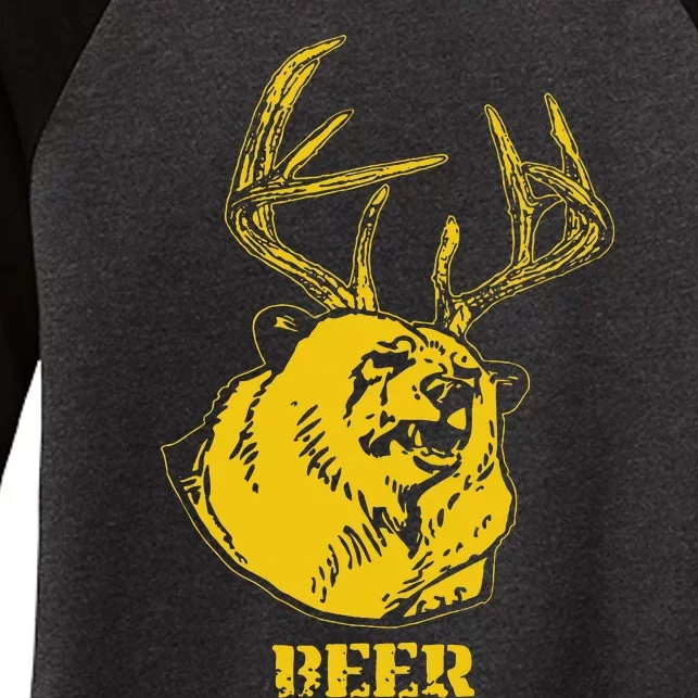 Funny Bear Plus Deer Equals Beer Deer Hunting USA Hunter Women's Tri-Blend 3/4-Sleeve Raglan Shirt