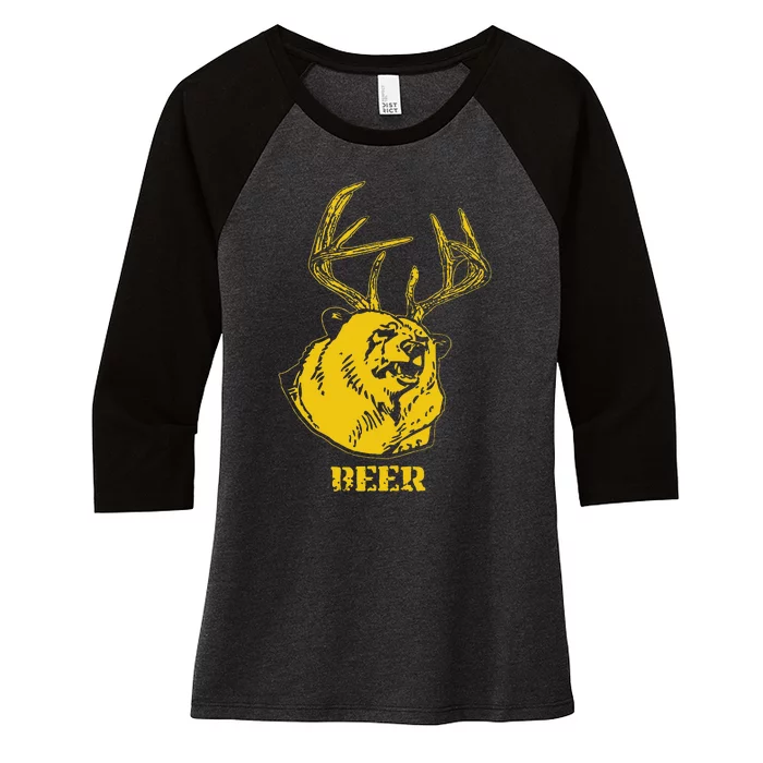 Funny Bear Plus Deer Equals Beer Deer Hunting USA Hunter Women's Tri-Blend 3/4-Sleeve Raglan Shirt