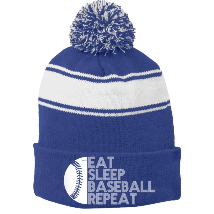 Funny Baseball Player Eat Sleep Baseball Repeat Baseball Gift Stripe Pom Pom Beanie