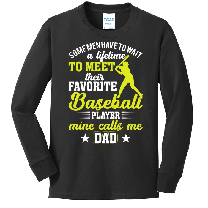 Favorite Baseball Player Mine Calls Me Dad Vintage Retro Baseball Fan Kids Long Sleeve Shirt