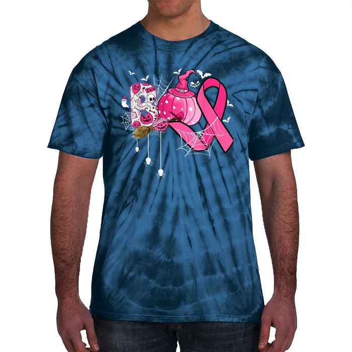 Funny Boo Pumpkin Witch Pink Ribbon Breast Cancer Halloween Tie-Dye T-Shirt