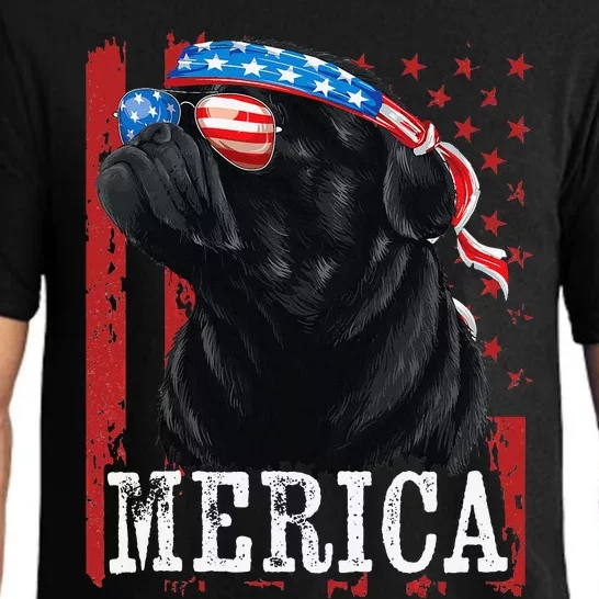 Funny Black Pug 4th of July Dog Mom Dog Dad Merica USA Flag Pajama Set