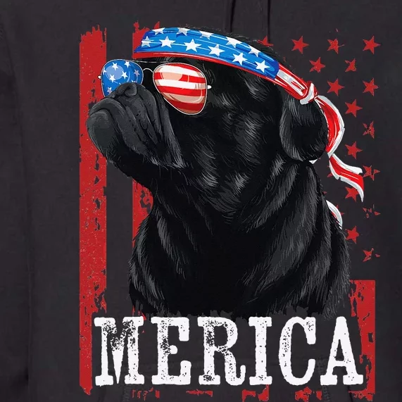 Funny Black Pug 4th of July Dog Mom Dog Dad Merica USA Flag Premium Hoodie