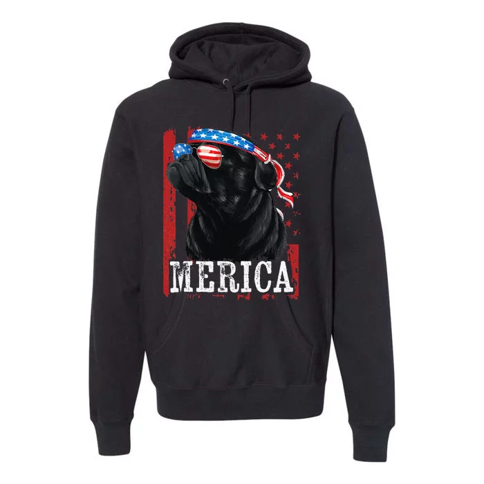 Funny Black Pug 4th of July Dog Mom Dog Dad Merica USA Flag Premium Hoodie