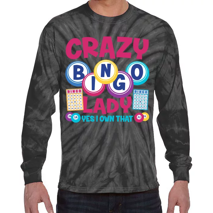 Funny Bingo Player Crazy Bingo Lady Tie-Dye Long Sleeve Shirt