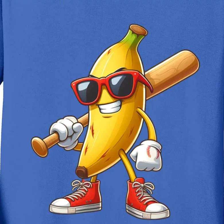 Funny Banana Playing Baseball Fruit Lover Baseball Player Cute Gift Kids Long Sleeve Shirt