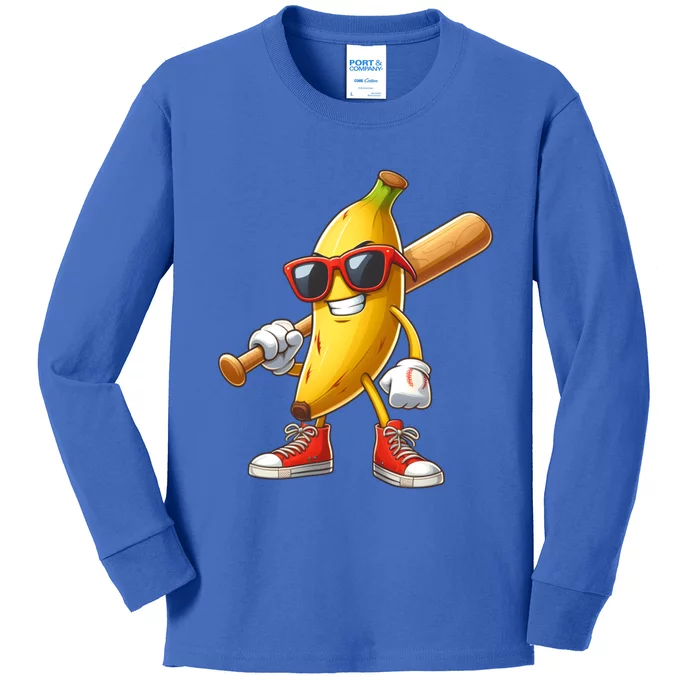 Funny Banana Playing Baseball Fruit Lover Baseball Player Cute Gift Kids Long Sleeve Shirt