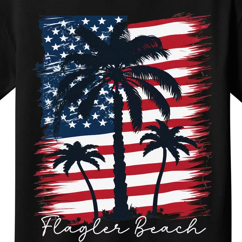 Flagler Beach Patriotic American Flag Palm Trees Kids T-Shirt