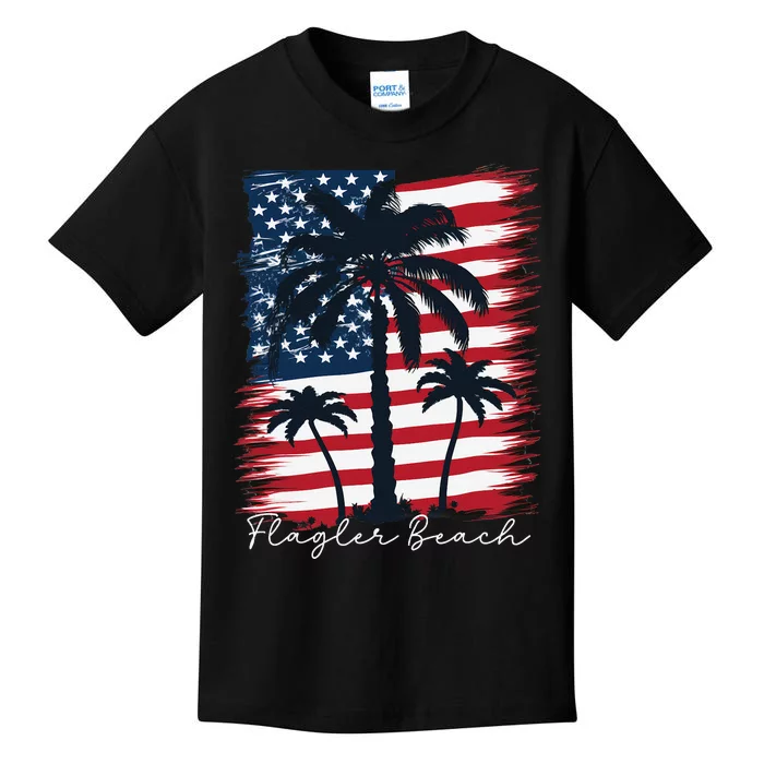 Flagler Beach Patriotic American Flag Palm Trees Kids T-Shirt