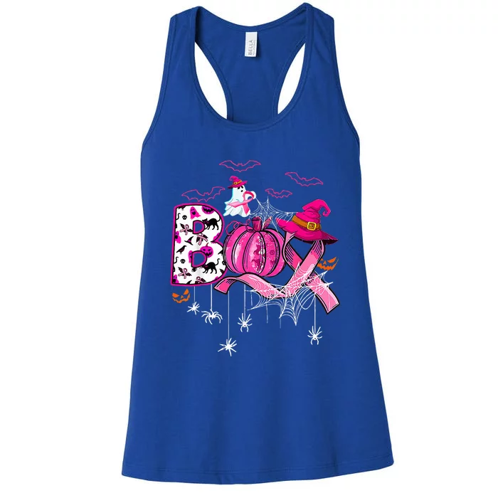 Funny Boo Pumpkin Witch Pink Ribbon Breast Cancer Halloween Women's Racerback Tank