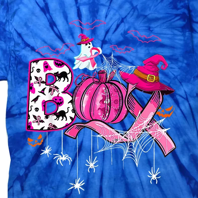 Funny Boo Pumpkin Witch Pink Ribbon Breast Cancer Halloween Tie-Dye T-Shirt