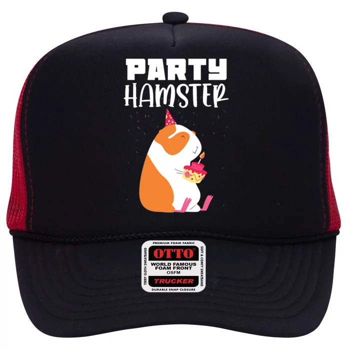 Funny Birthday Party Hamster Celebration High Crown Mesh Trucker Hat