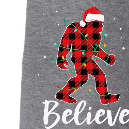 Funny Believe Plaid Bigfoot Christmas Light Sasquatch Santa Doggie 3-End Fleece Hoodie