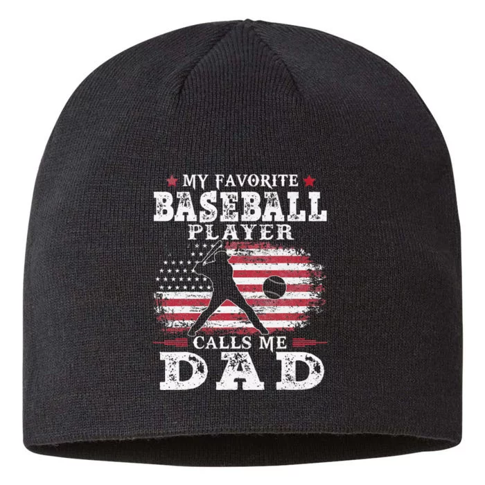 Favorite Baseball Player Calls Me Dad USA Flag Fathers Day 8 1/2in Sustainable Knit Beanie