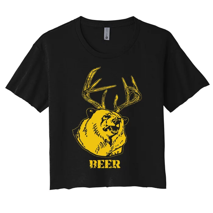 Funny Bear Plus Deer Equals Beer Deer Hunting Usa Hunter Women's Crop Top Tee