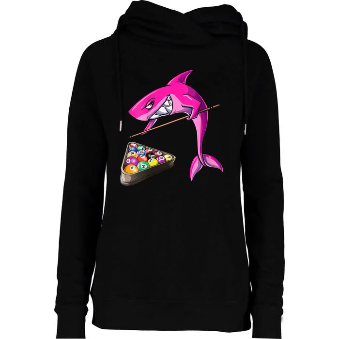 Funny Billiards Pool Cute Shark Gift Womens Funnel Neck Pullover Hood