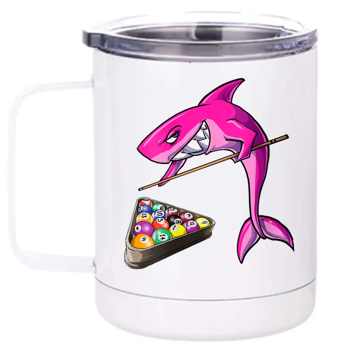 Funny Billiards Pool Cute Shark Gift Front & Back 12oz Stainless Steel Tumbler Cup