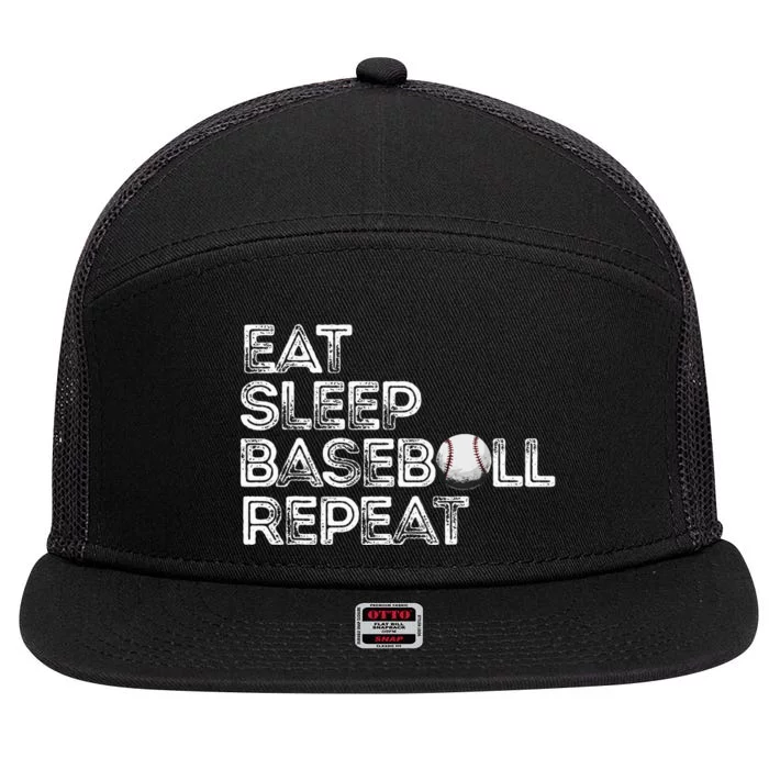 Funny Baseball Player Eat Sleep Baseball Repeat Baseball 7 Panel Mesh Trucker Snapback Hat