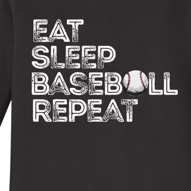 Funny Baseball Player Eat Sleep Baseball Repeat Baseball Baby Long Sleeve Bodysuit