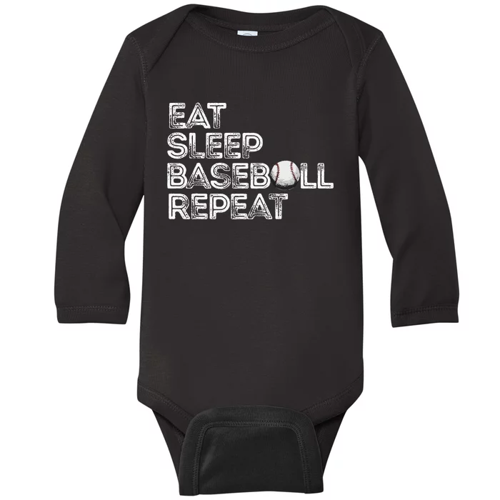 Funny Baseball Player Eat Sleep Baseball Repeat Baseball Baby Long Sleeve Bodysuit