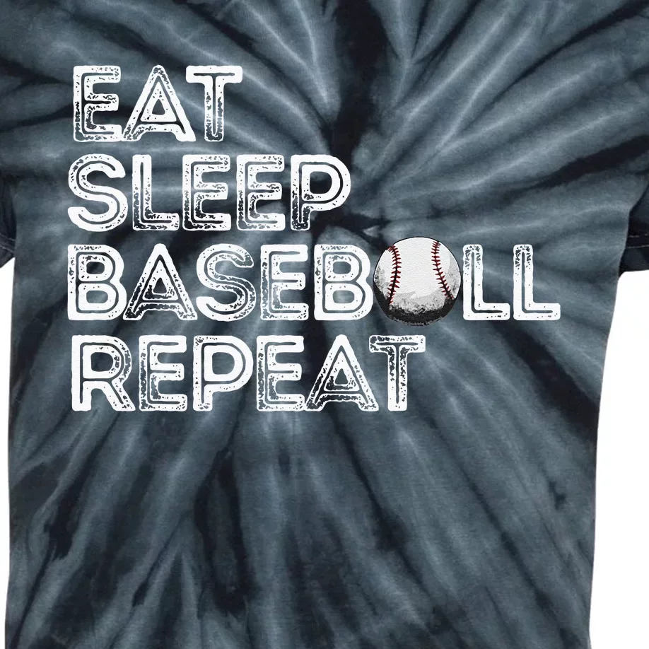 Funny Baseball Player Eat Sleep Baseball Repeat Baseball Kids Tie-Dye T-Shirt