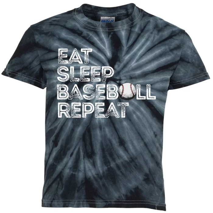 Funny Baseball Player Eat Sleep Baseball Repeat Baseball Kids Tie-Dye T-Shirt