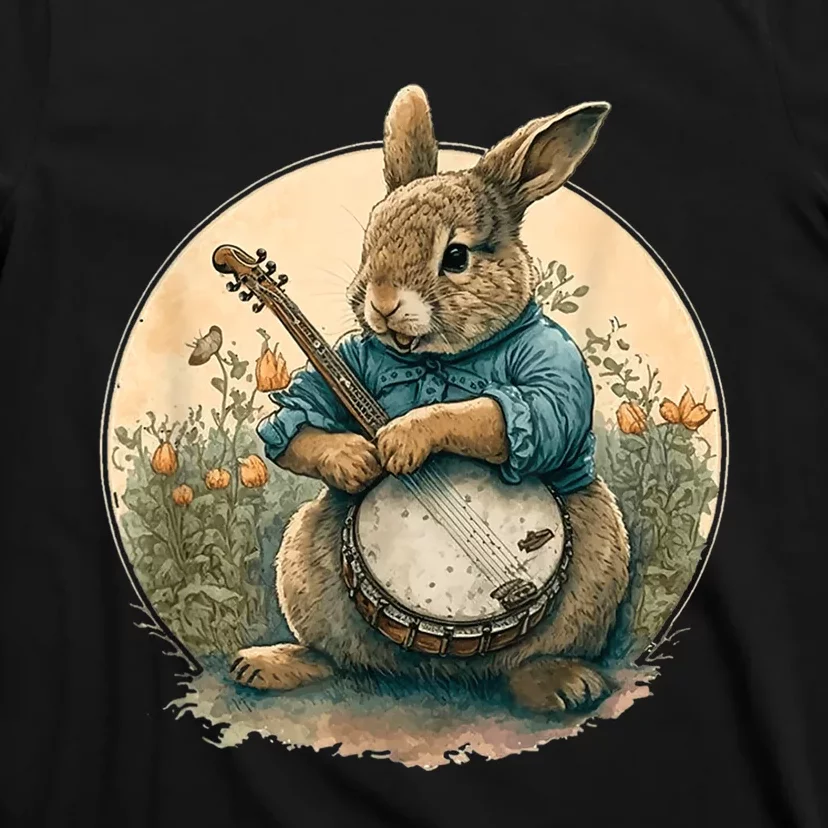 Funny Bunny Playing Banjo Guitar Music Rabbit Happy Easter T-Shirt