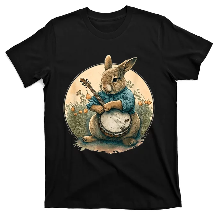 Funny Bunny Playing Banjo Guitar Music Rabbit Happy Easter T-Shirt