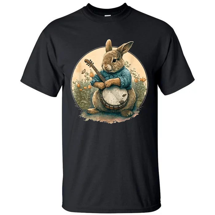 Funny Bunny Playing Banjo Guitar Music Rabbit Happy Easter Tall T-Shirt