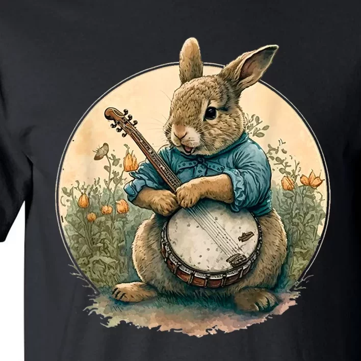 Funny Bunny Playing Banjo Guitar Music Rabbit Happy Easter Tall T-Shirt