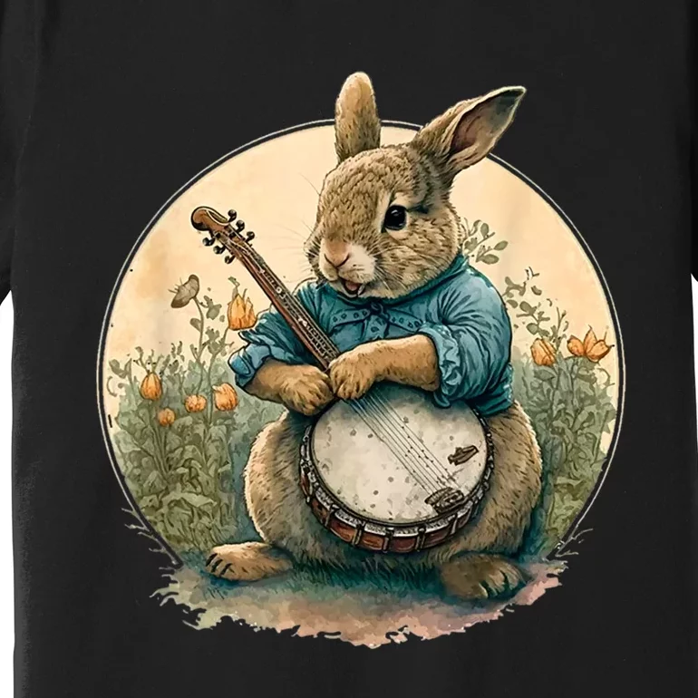 Funny Bunny Playing Banjo Guitar Music Rabbit Happy Easter Premium T-Shirt