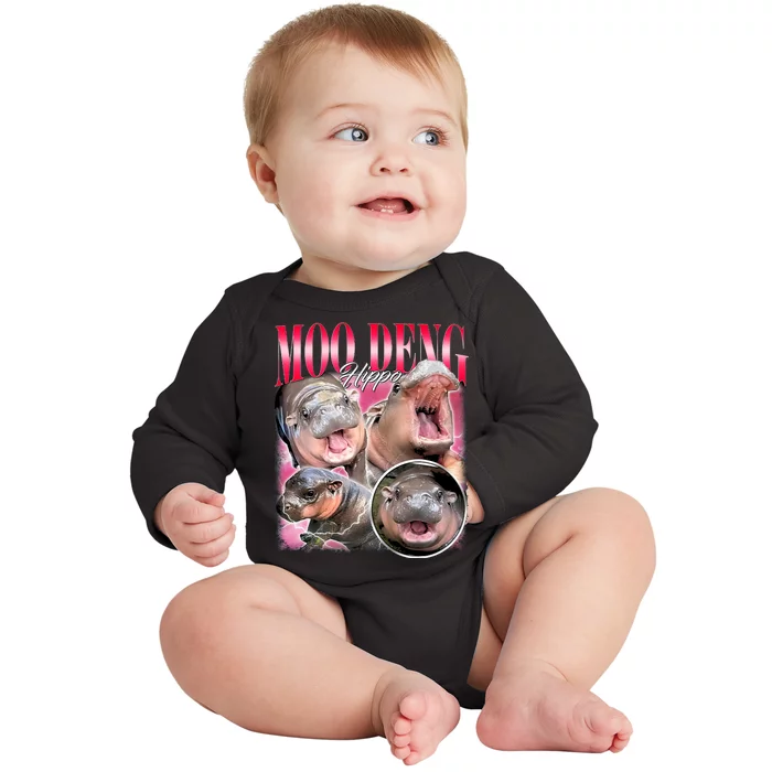 Funny Baby Pygmy Hippo Moodeng Baby Long Sleeve Bodysuit