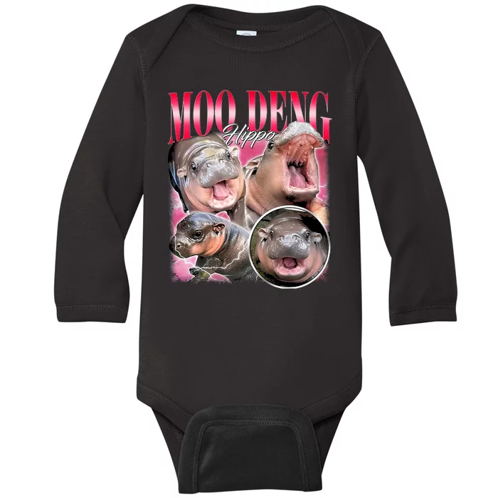 Funny Baby Pygmy Hippo Moodeng Baby Long Sleeve Bodysuit