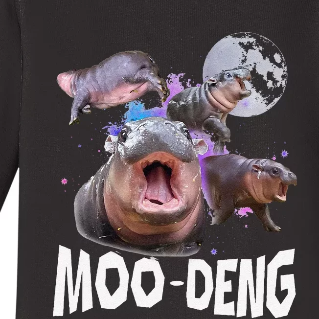 Famous Baby Pygmy Hippo Moo Deng Funny For Animal Lover Baby Long Sleeve Bodysuit